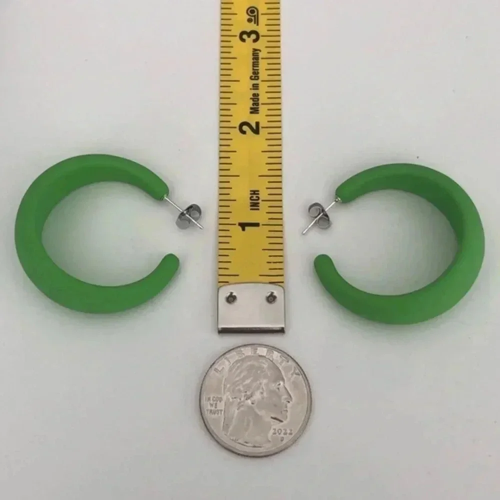 Lime Green Large Silicone & Stainless Steel Retro Hoop Earrings NWT